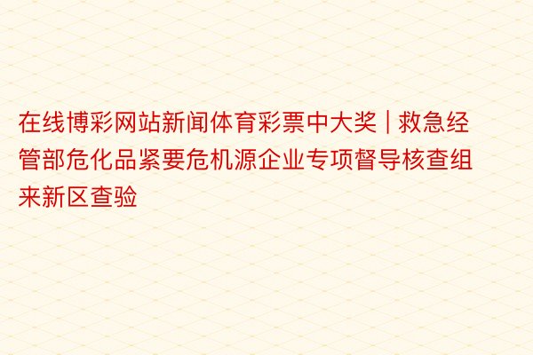 在线博彩网站新闻体育彩票中大奖 | 救急经管部危化品紧要危机源企业专项督导核查组来新区查验