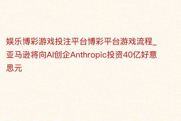 娱乐博彩游戏投注平台博彩平台游戏流程_亚马逊将向AI创企Anthropic投资40亿好意思元